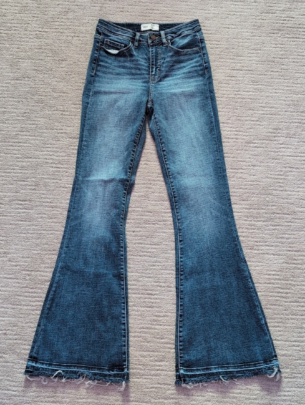 BKE Mid Blue Flare Jeans with Raw Hem